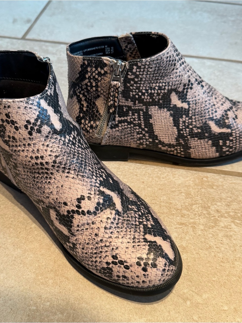 Time and Tru Pink and Black Snake-Print Ankle Booties